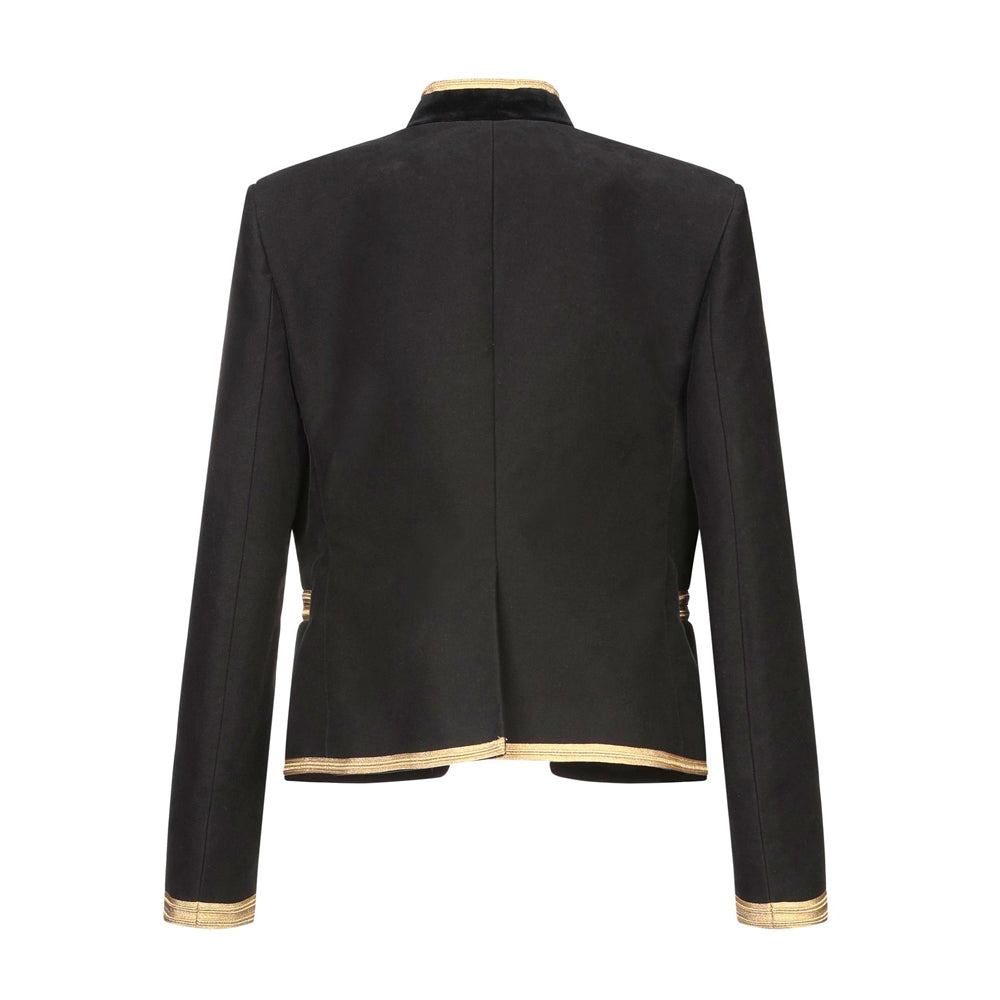 women's black military jacket gold embellishments
