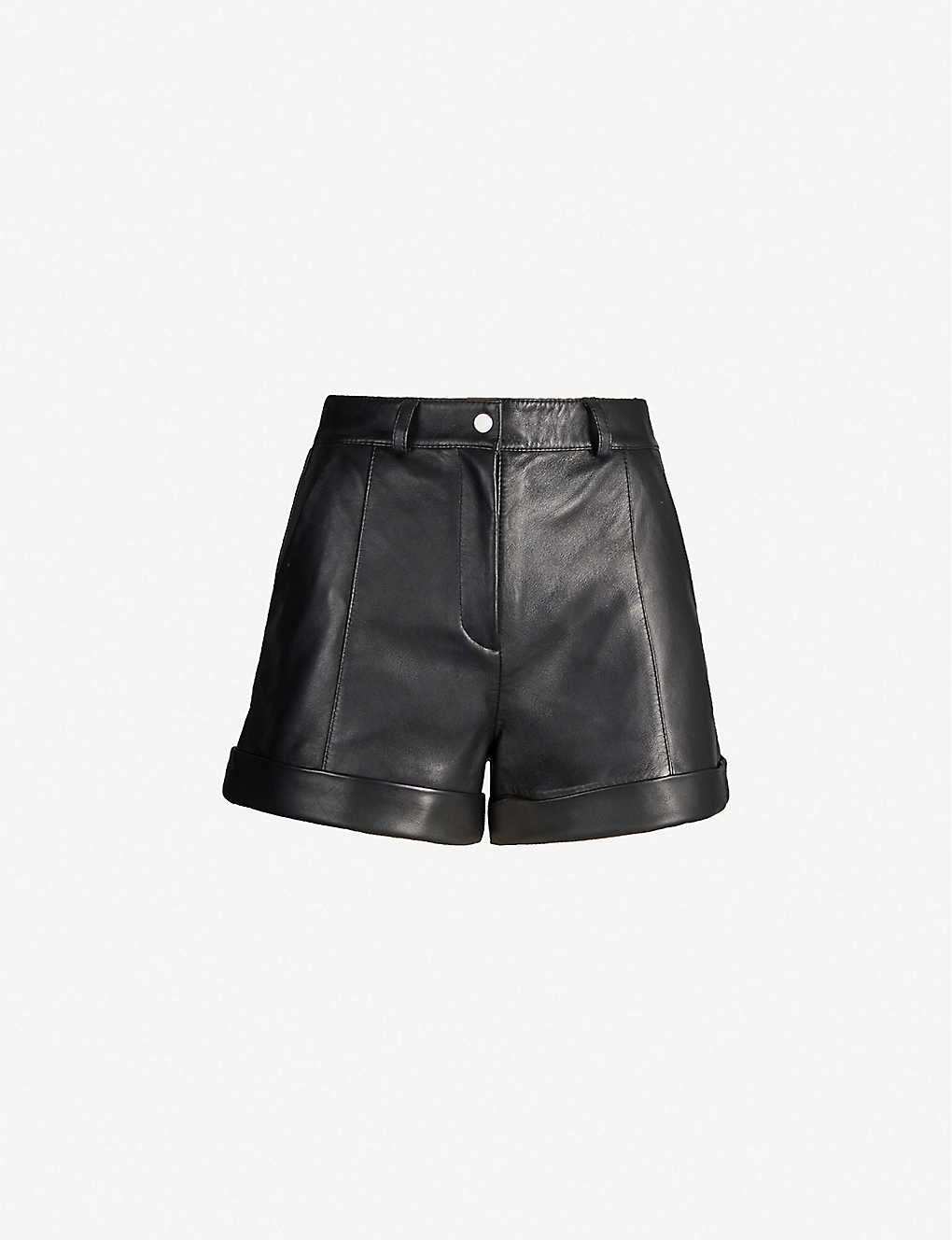 Women's black mini leather skirt with sleek front design – stylish high-waisted faux leather skirt for chic outfits.