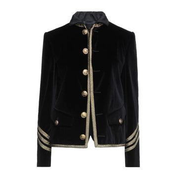 front view of Black Velvet Military Jacket with Gold Buttons