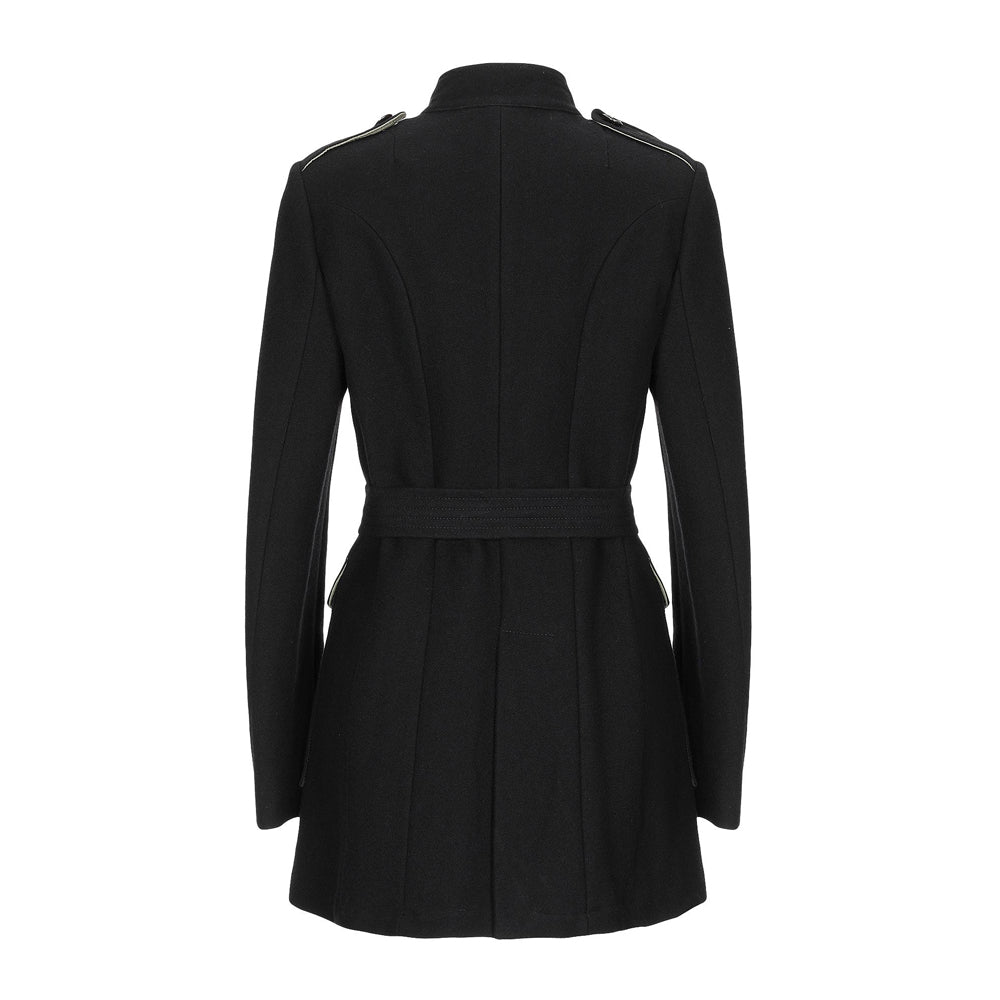 Women’s Black Military Jacket – Belted Officer Coat with Epaulettes, a Tailored Fit, and Statement Button Detailing for a Sophisticated Look.