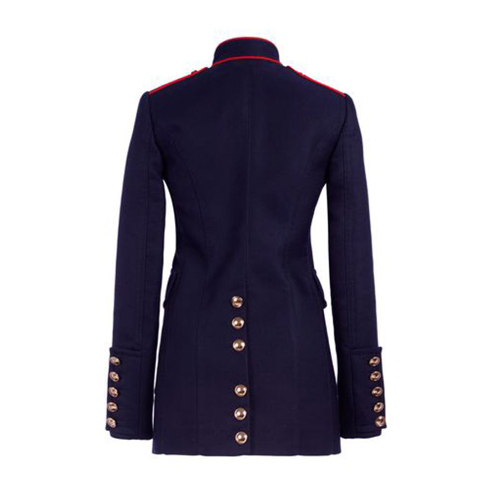 Women’s Navy Military Jacket – Double-Breasted Wool Coat with Gold Buttons and a Tailored Fit for a Timeless Look.