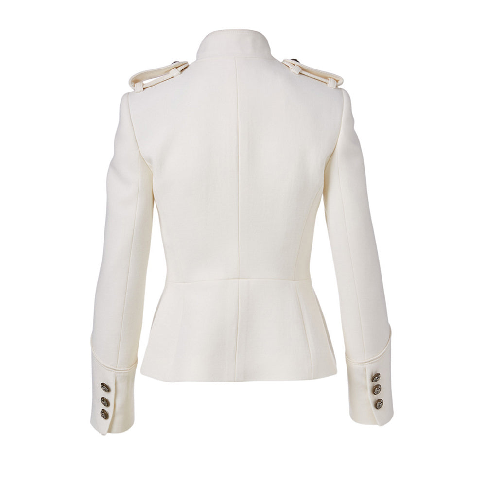 Women’s White Military Jacket – Tailored Wool Officer Coat with a Sharp Fit and Statement Button Detailing for an Elegant Look.