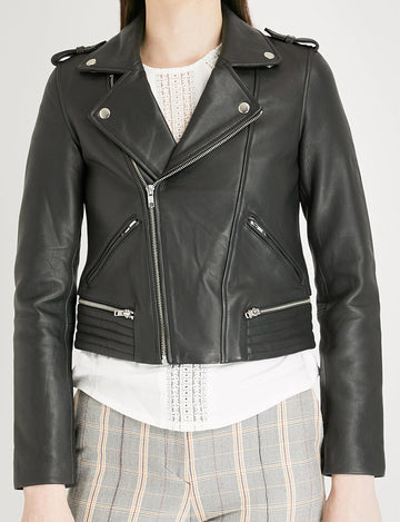 Womens Wearing Leather Bike Jacket