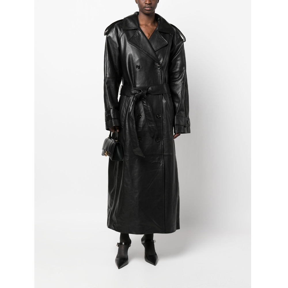 Women Wearing leather trench coat womens