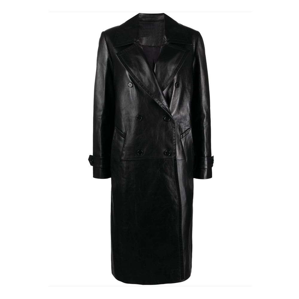 Women Wearing long leather coat womens