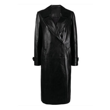 Women Wearing long leather coat womens