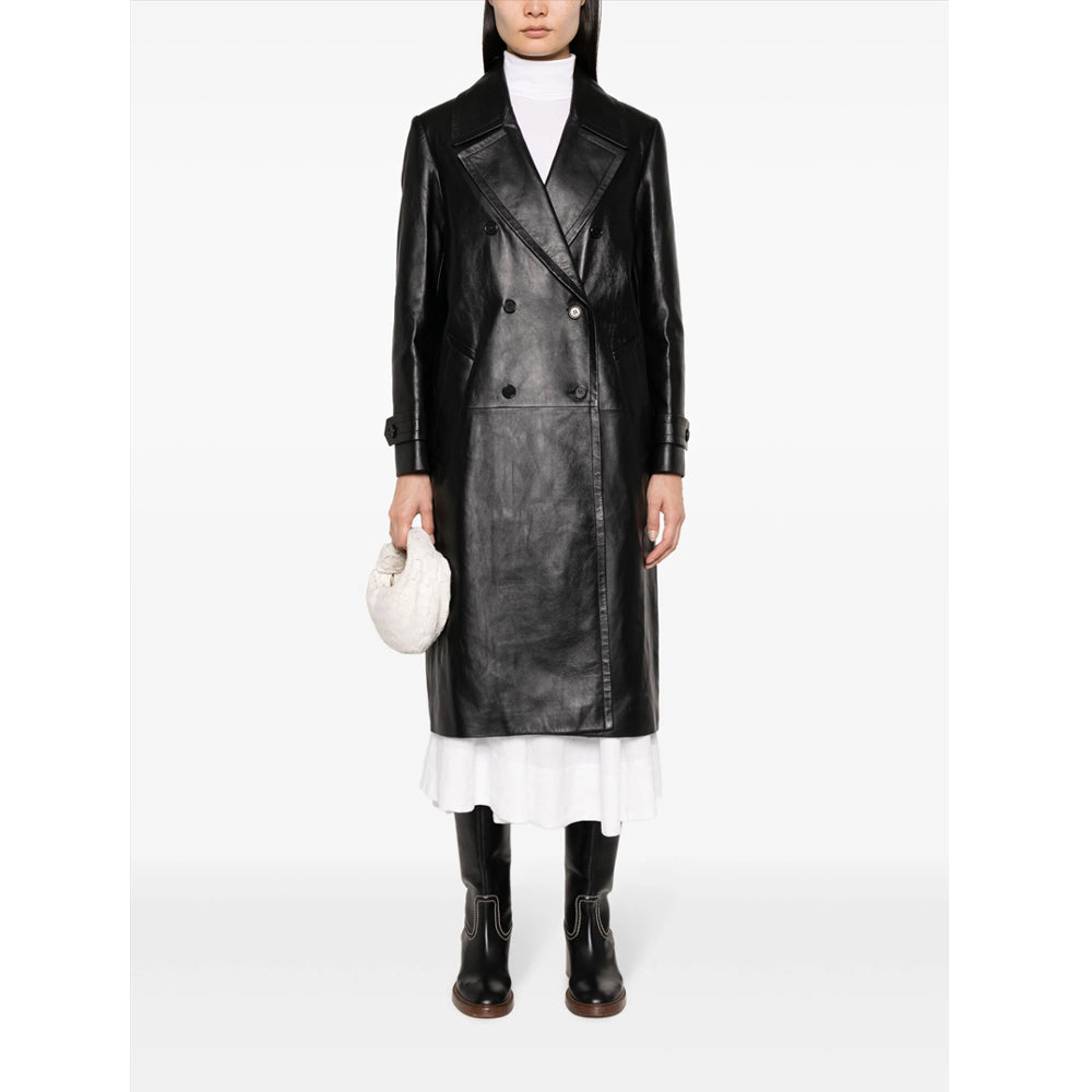 Women Wearing long leather coat womens
