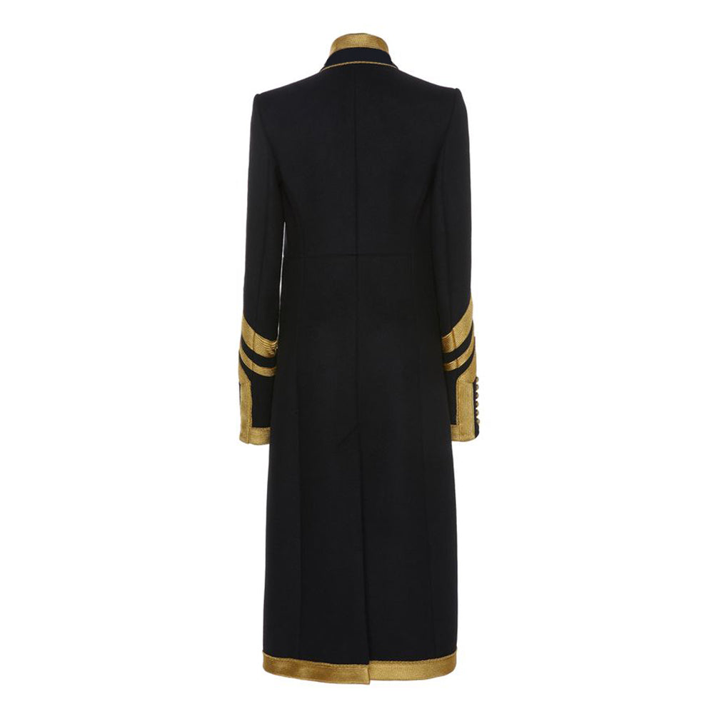 Women’s Military Tailcoat Jacket – Vintage Steampunk Coat with a Fitted Silhouette, High Collar, and Statement Button Detailing.