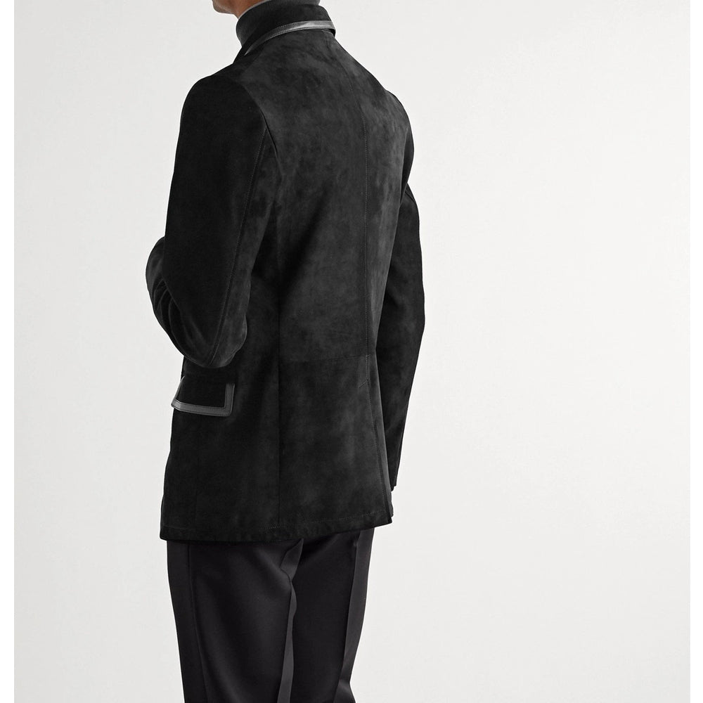 Men’s Black Suede Leather Tuxedo Blazer – Sleek & Elegant