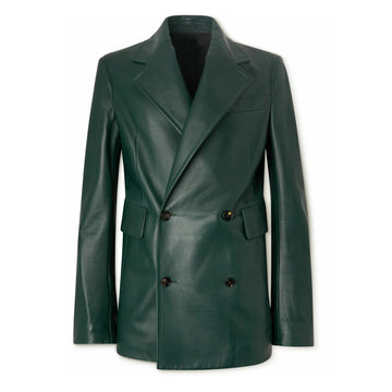 Men’s green leather blazer – double-breasted slim fit.