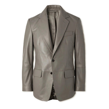 Men’s grey leather blazer – single-breasted slim fit.
