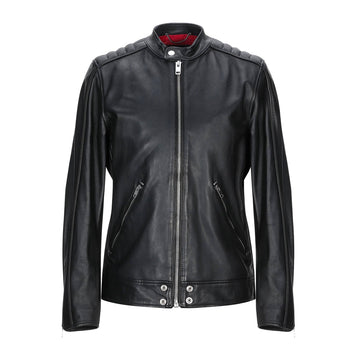 Men’s real leather moto jacket – black quilted racer style front view