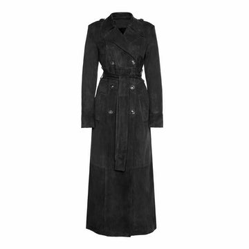 Womens Black Leather trench Coat