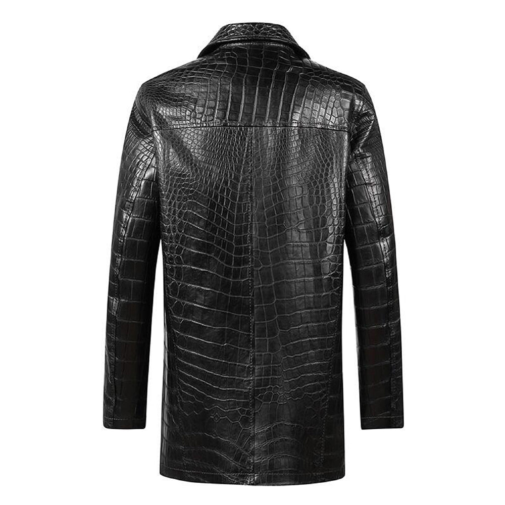 Men's Black Crocodile Leather Coat – Luxury Designer Outerwear Jacket