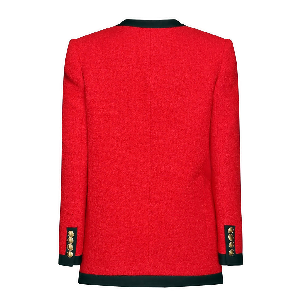 Women’s Red Military Blazer – Gold Button Tailored Jacket with a Sharp Fit and Elegant Military-Inspired Detailing.