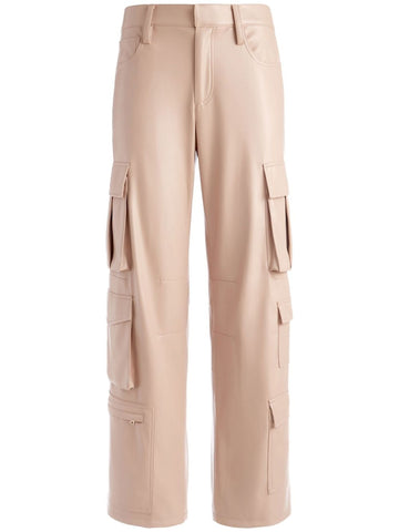 Women's Beige Lambskin Leather Cargo Pants – Front View.