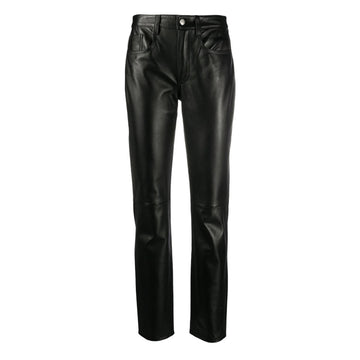 Women's Black Leather Skinny Pants - Front View Slim Fit.