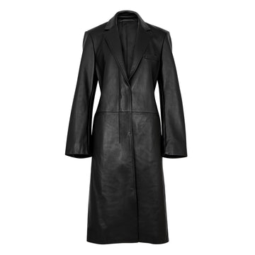 Womens Black Leather Trench Coat