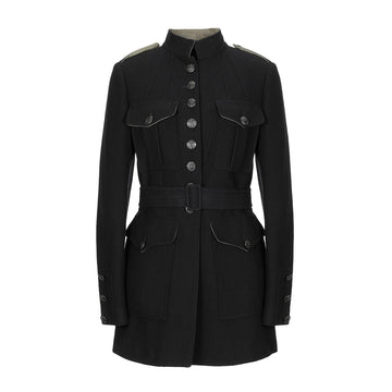 Women’s Black Military Jacket – Belted Officer Coat with Epaulettes, a Tailored Fit, and Statement Button Detailing for a Sophisticated Look.