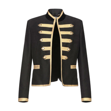 women's black military jacket gold embellishments