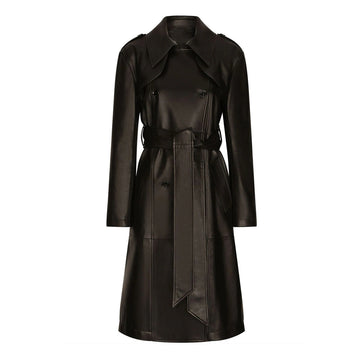 Women Wearing Womens Long Black leather coat