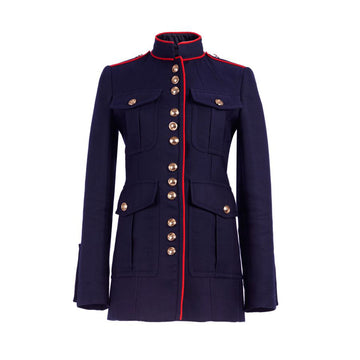 Women’s Navy Military Jacket – Double-Breasted Wool Coat with Gold Buttons and a Tailored Fit for a Timeless Look.