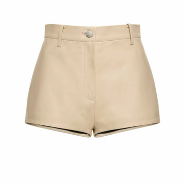 Women's real leather beige shorts – front view.