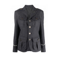 Women’s real leather officer jacket – elegant black military front view