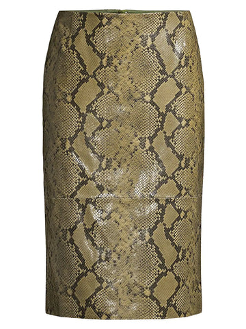 Womens real leather snake print pencil skirt front view.
