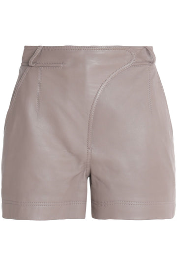 Women's real leather taupe shorts – front view.