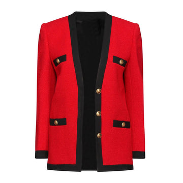 Women’s Red Military Blazer – Gold Button Tailored Jacket with a Sharp Fit and Elegant Military-Inspired Detailing.