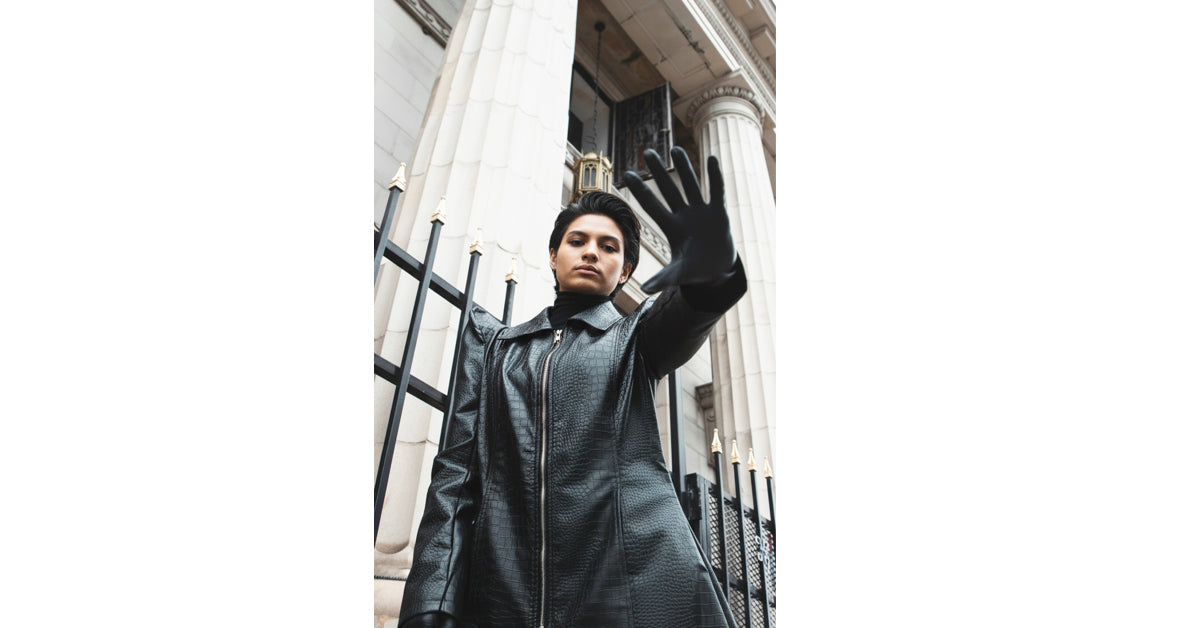 Trending Men’s Black Croc-Embossed Leather Coat