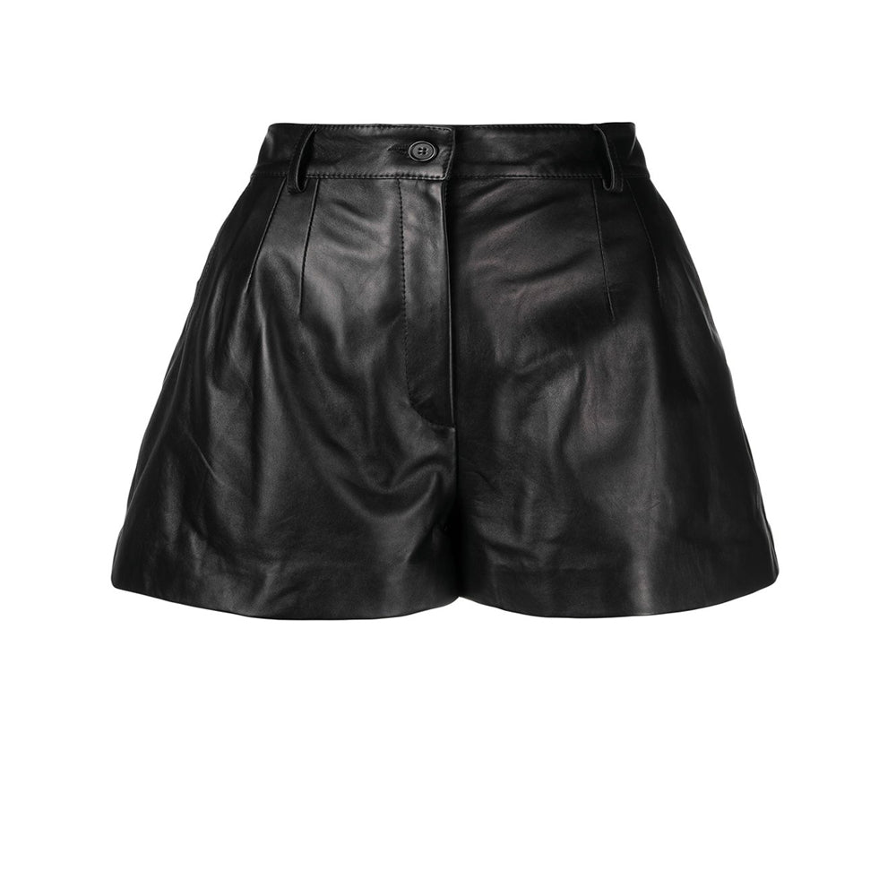Womens Black Real Leather Shorts – High Waisted Casual