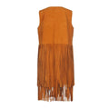 Back View – Tan Suede Leather Fringe Dress for Women, Handcrafted Boho Outfit