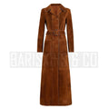 Women’s Brown Suede Trench Coat – Long Classic Outerwear front view