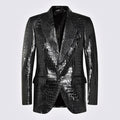 Men’s black croc-embossed leather blazer – front view.