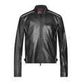 Mens black real leather racer jacket – classic café style front view