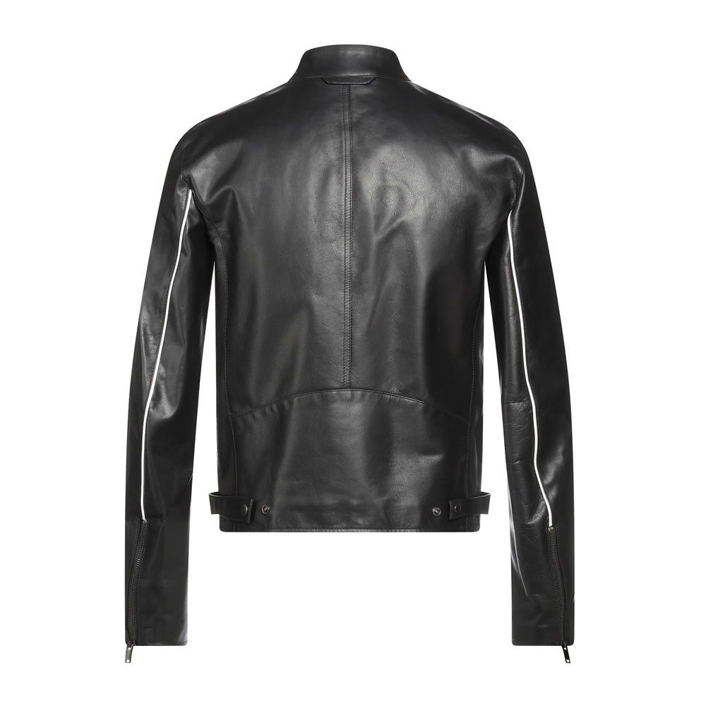Real lambskin biker jacket for men – slim fit black moto design