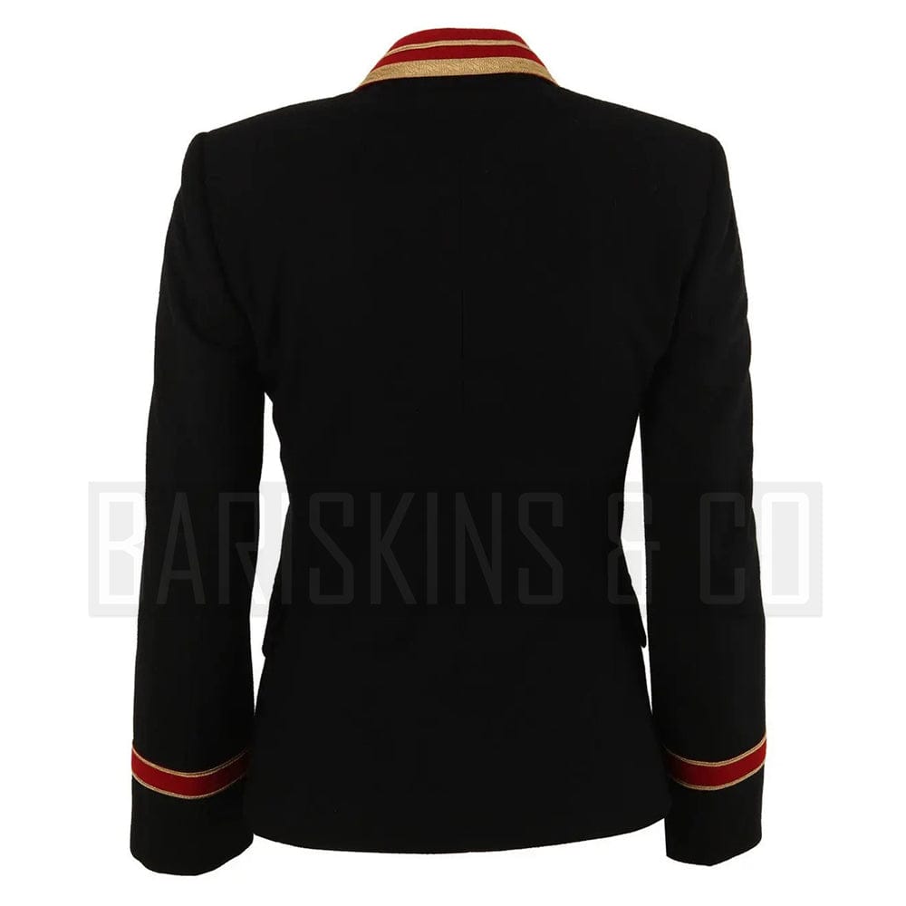 Men’s Black Wool Military Jacket – Gold Button Blazer Front View