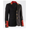 Men’s black wool military jacket with gold buttons in classic blazer style and tailored fit