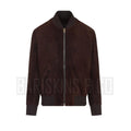 Men’s Brown Suede Leather Jacket – Premium Bomber Style front view