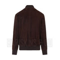 Back view of real suede leather bomber jacket for men – camel brown