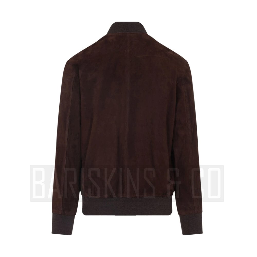 Back view of real suede leather bomber jacket for men – camel brown