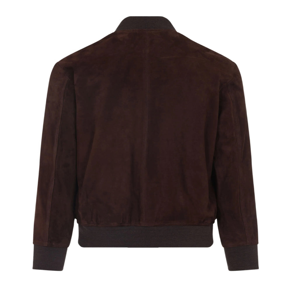 Men’s brown suede leather jacket in premium bomber style with soft, high-quality leather finish