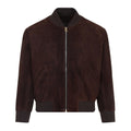 Men’s brown suede leather jacket in premium bomber style with soft, high-quality leather finish