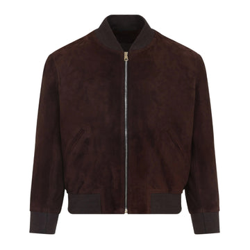Men’s brown suede leather jacket in premium bomber style with soft, high-quality leather finish