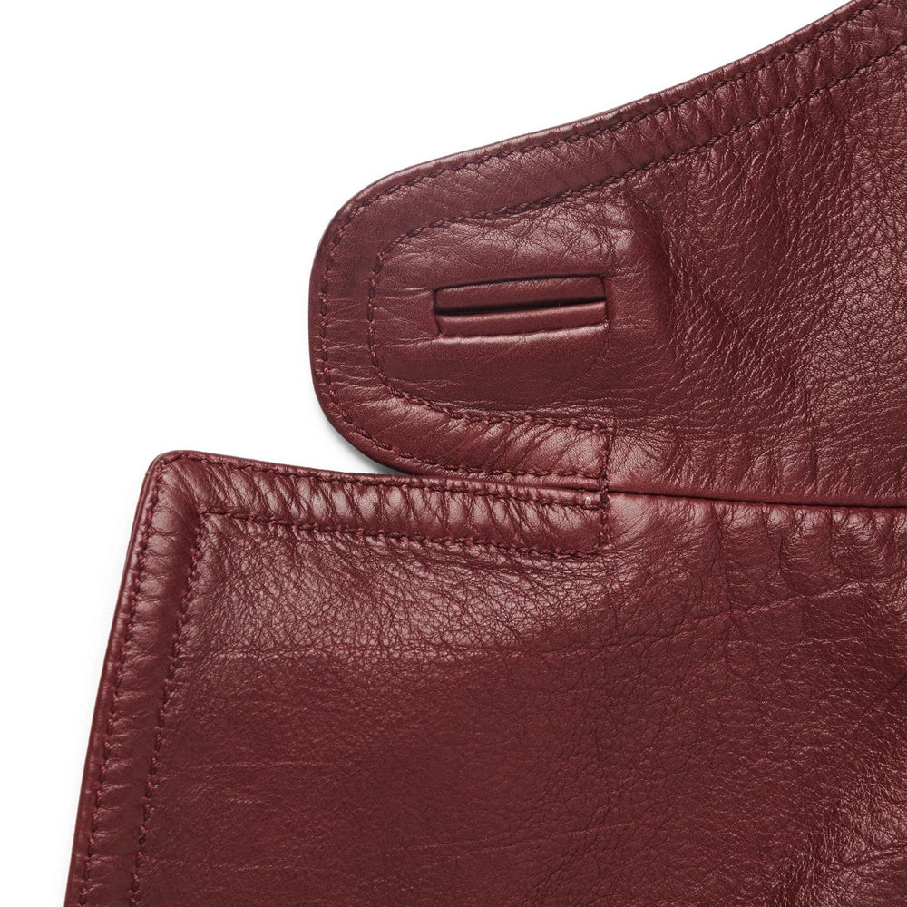 Vintage burgundy leather blazer for men – back view.