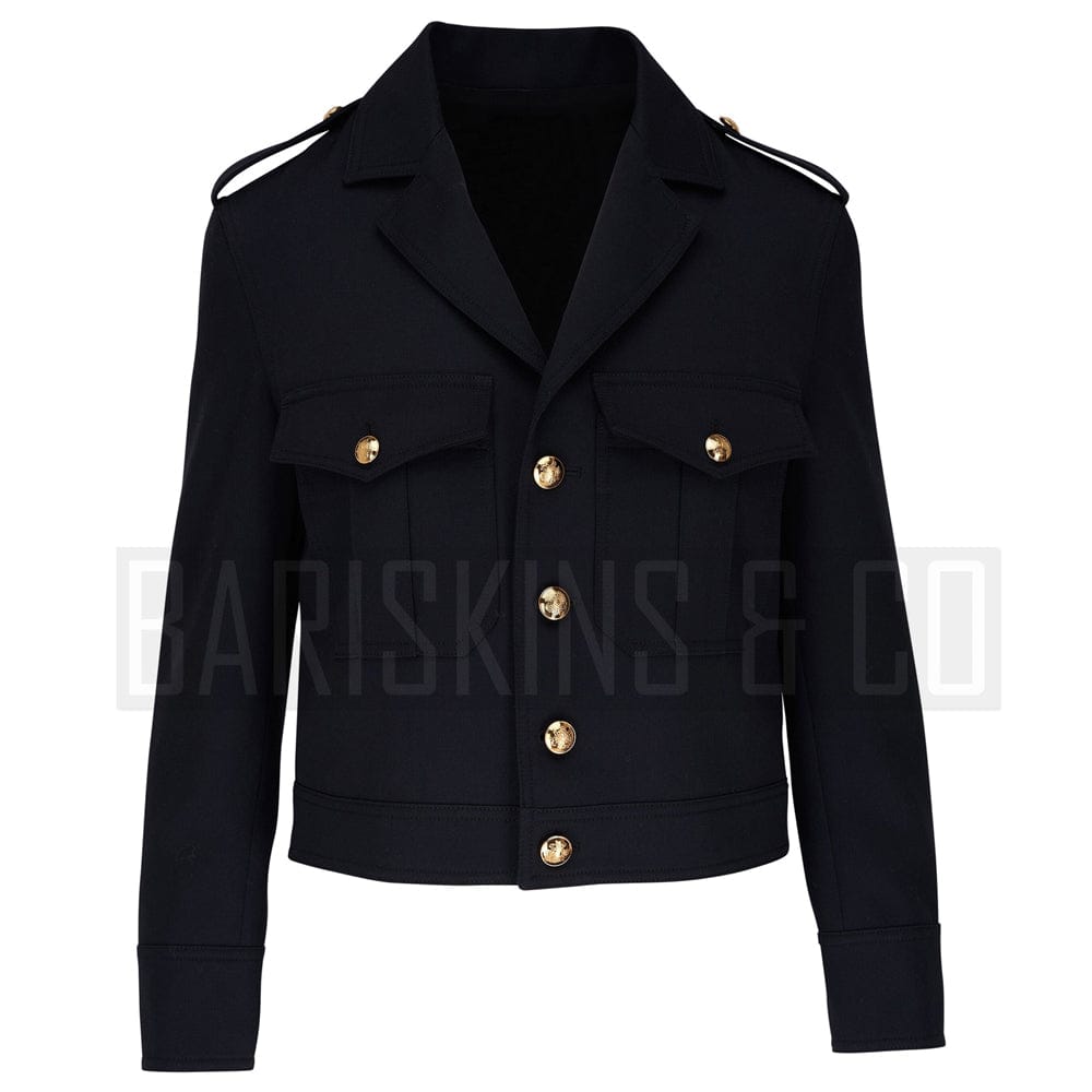 Men’s Luxury Military Leather Jacket – Black Gold Edition Front View