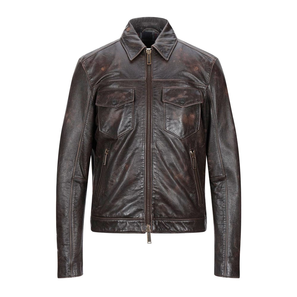 Men’s real leather jacket distressed brown vintage style front view
