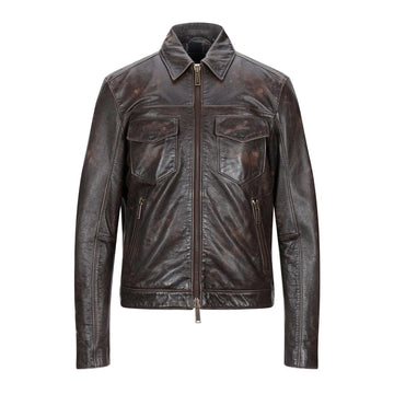 Men’s real leather jacket distressed brown vintage style front view